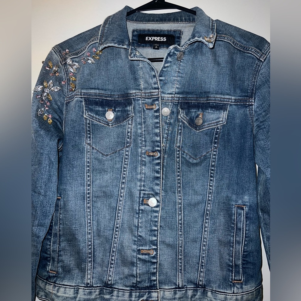 Gently Used - Size Small -Express Rhinestone Denim Jacket.